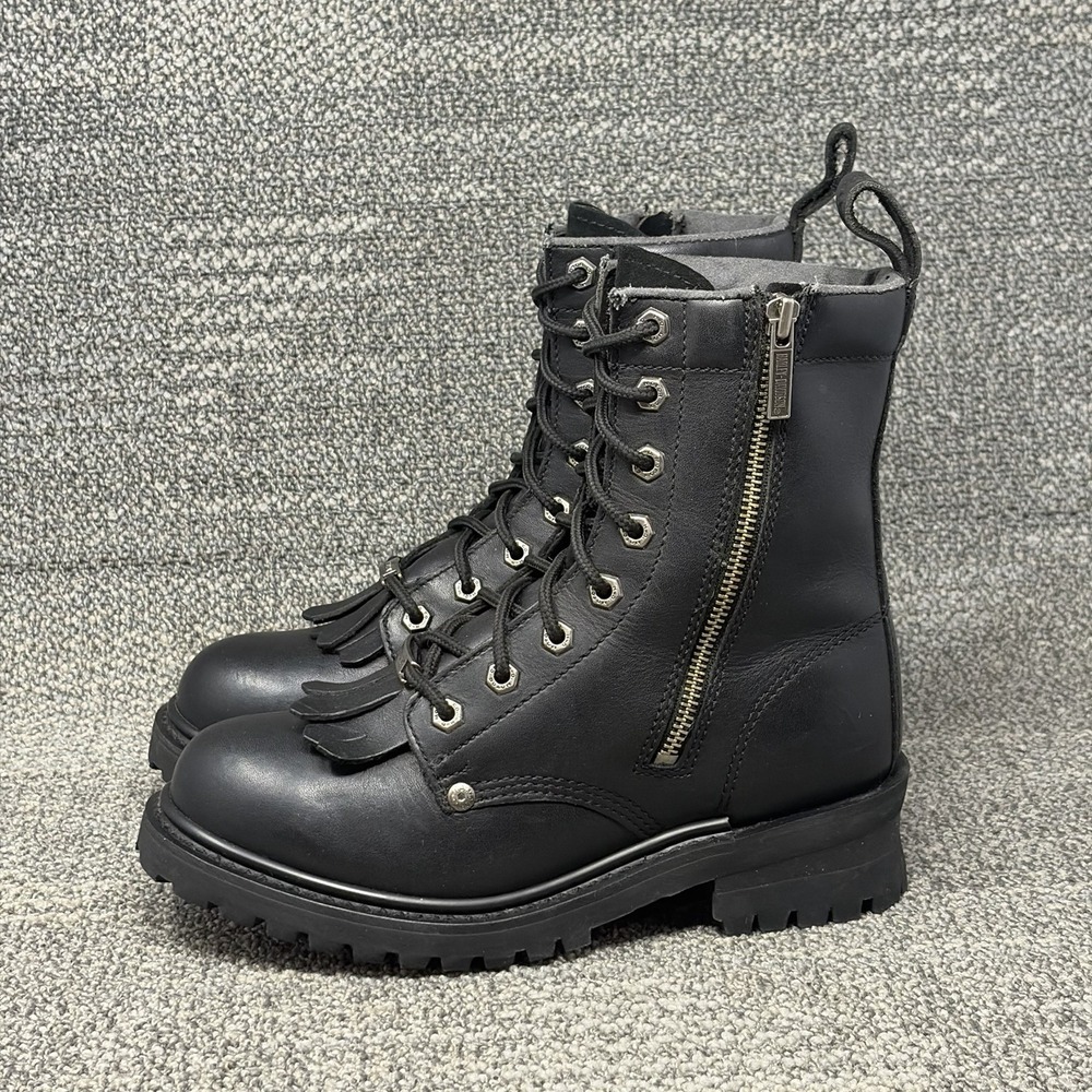 Harley-Davidson 82041 Women's 8 Black Leather Kiltie Zip Logger Moto Boots